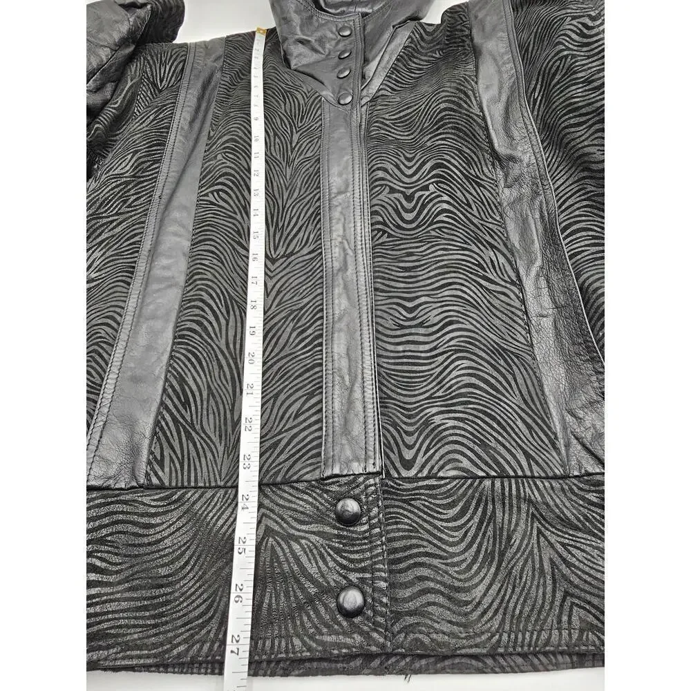 Vtg 80s Pelle Men's Small Leather & Suede Black Zip Moto Zebra Print Jacket